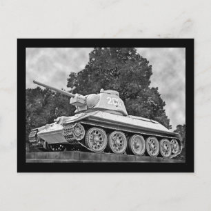 Carte Postale T-34 Russian Tank, Soviet Memorial, Berlin - B&W(2