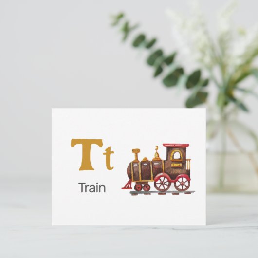 Carte Postale T est pour train - Alphabet Flash Card (Debout devant)