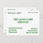 CARTE POSTALE T&R LAWN CARE, SERVICES, NEIGE, MOUILLAGE, T... (Devant / Derrière)