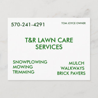 CARTE POSTALE T&R LAWN CARE, SERVICES, NEIGE, MOUILLAGE, T...