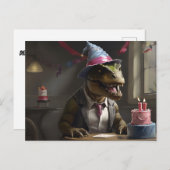 Carte Postale T-rex avec chapeau d'anniversaire (Devant / Derrière)
