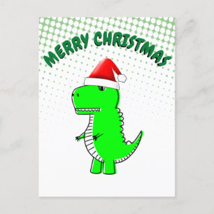 Carte Postale T Rex Cute Dino Santas Casquette de Noël