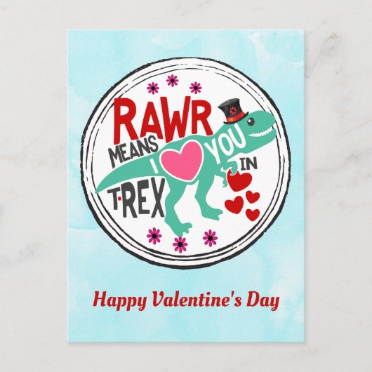 Carte Postale T-Rex dans un Top Hat Cute Funny Valentine (Devant)