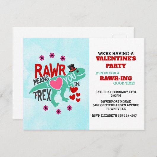 Carte Postale T-Rex dans un Top Hat Cute Funny Valentine Invitat (Devant / Derrière)