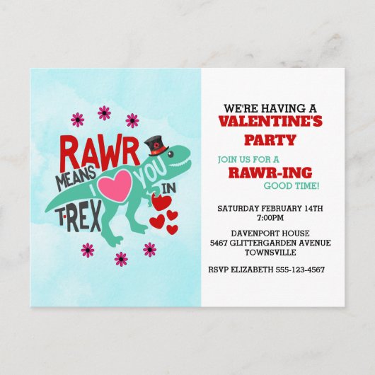 Carte Postale T-Rex dans un Top Hat Cute Funny Valentine Invitat (Devant)
