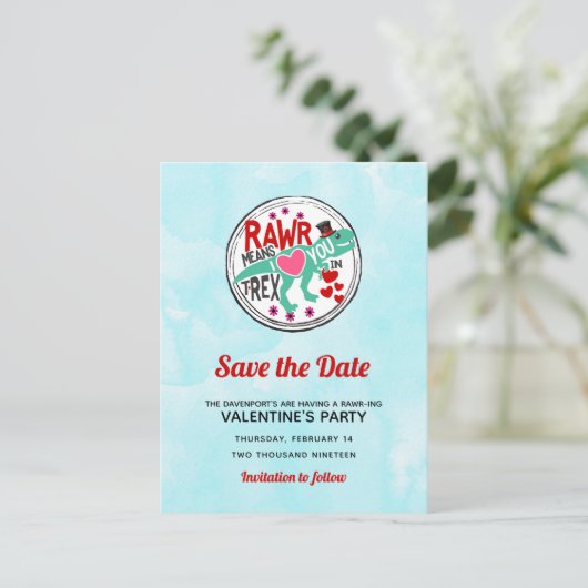 Carte Postale T-Rex dans un Top Hat Funny Valentine Enregistrer  (Debout devant)