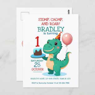 Carte Postale T Rex Dinosaur Ajouter l'âge Anniversaire Fête Inv