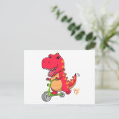 Carte Postale T-rex Dinosaur Monter Un Scooter Vert (Debout devant)