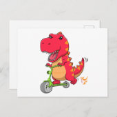 Carte Postale T-rex Dinosaur Monter Un Scooter Vert (Devant / Derrière)