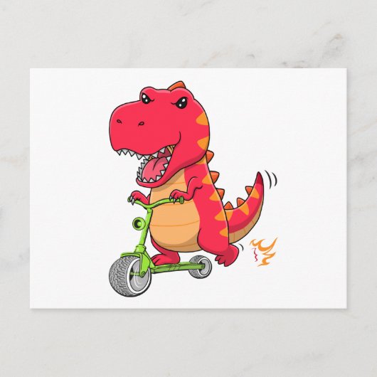 Carte Postale T-rex Dinosaur Monter Un Scooter Vert (Devant)