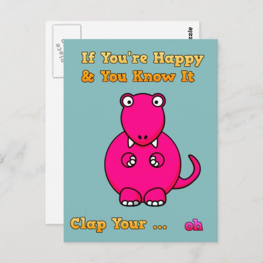 Carte Postale T-rex Dinosaur ne peut pas applaudir drôle de plai (Devant / Derrière)