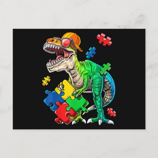 Carte Postale T Rex Dinosaur Sensibilisation sur l'autisme Pièce (Devant)