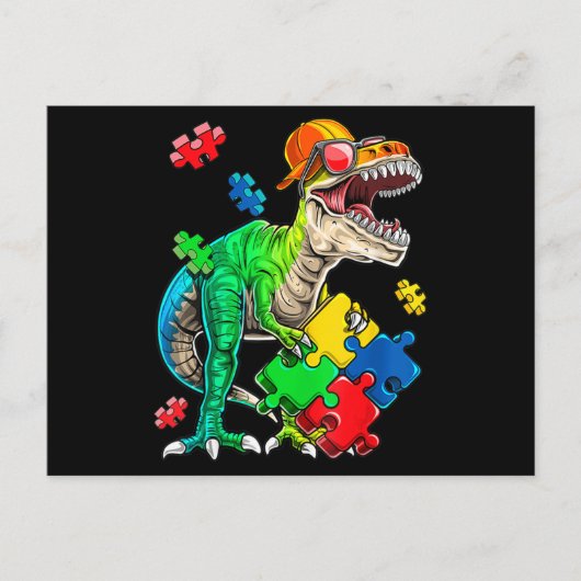 Carte Postale T Rex Dinosaur Sensibilisation sur l'autisme Puzzl (Devant)