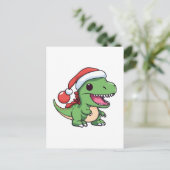 Carte Postale T-Rex Dinosaure Kawaii dans un Chapeau de Noël (Debout devant)