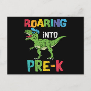 Carte Postale T-Rex dinosaure rugissant de rentrée en maternelle