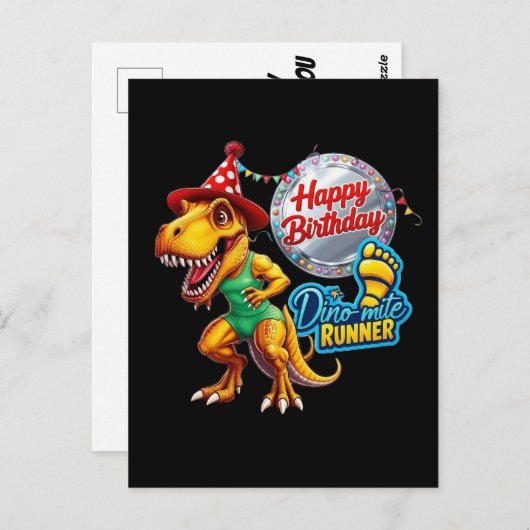 Carte Postale T-Rex en tenue de course verte (Devant / Derrière)