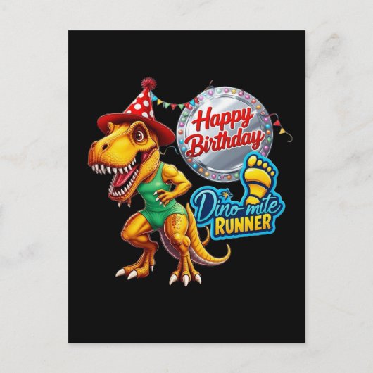 Carte Postale T-Rex en tenue de course verte (Devant)