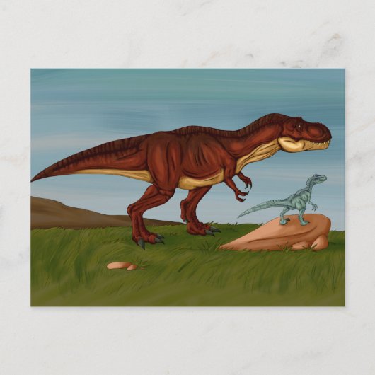 Carte Postale T-Rex et Velociraptor (Devant)