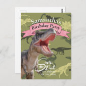 Carte Postale T Rex, Fille d'anniversaire à motifs (Devant / Derrière)