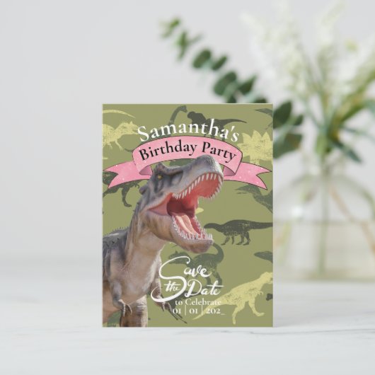 Carte Postale T Rex, fille d'anniversaire Motif (Debout devant)