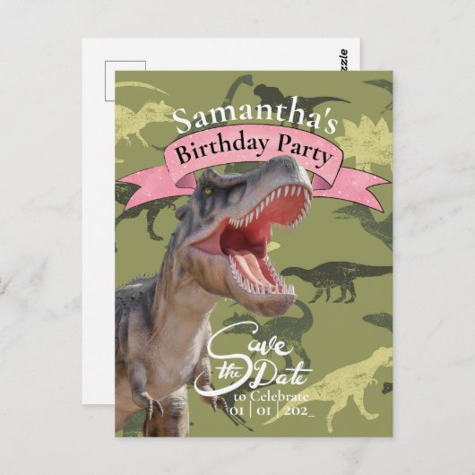 Carte Postale T Rex, fille d'anniversaire Motif (Devant / Derrière)