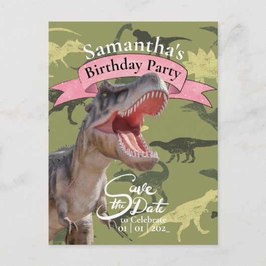 Carte Postale T Rex, fille d'anniversaire Motif (Devant)