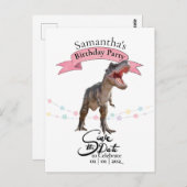 Carte Postale T Rex, Fille Sauvegarde la Date (Devant / Derrière)