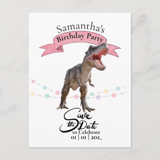 Carte Postale T Rex, Fille Sauvegarde la Date (Devant)