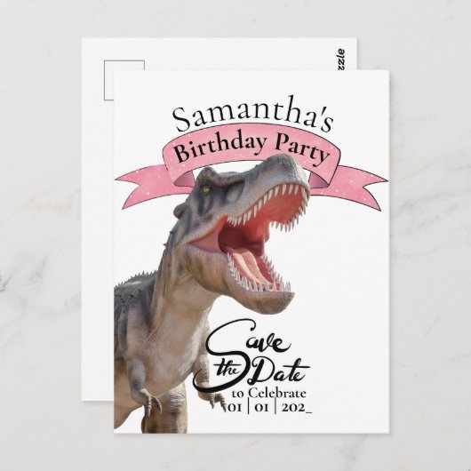 Carte Postale T Rex, Joyeuse fille d'anniversaire (Devant / Derrière)