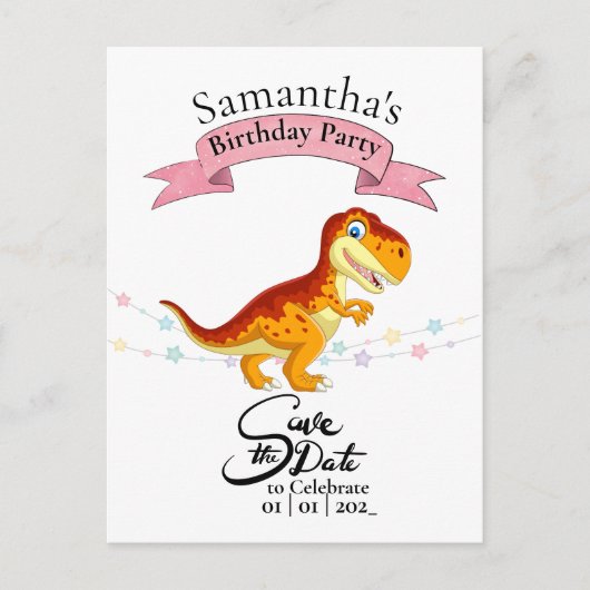 Carte Postale T Rex Or, Joyeux Anniversaire Fille  (Devant)