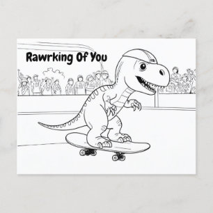 Carte Postale T-Rex portant casque chevauchant un skateboard