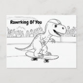 Carte Postale T-Rex portant casque chevauchant un skateboard (Devant)