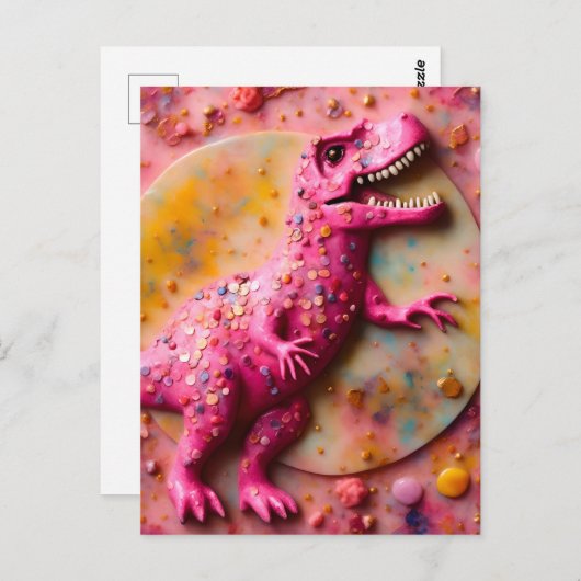 Carte Postale T-Rex rose (Devant / Derrière)