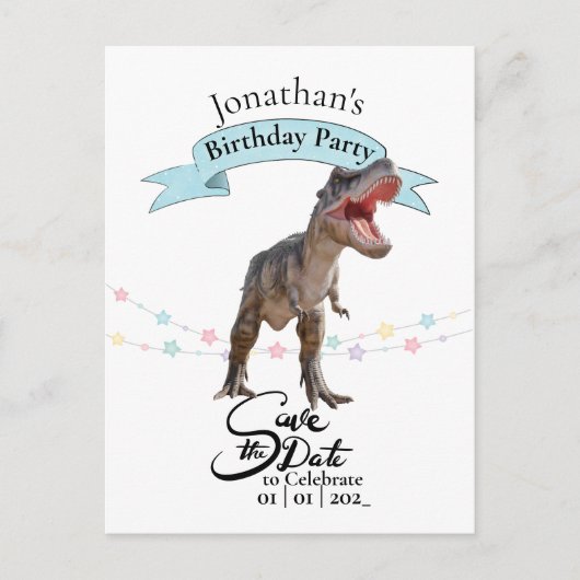 Carte Postale T Rex, sauvegarder la date Garçon (Devant)