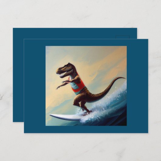 Carte Postale T Rex Surfing (Devant / Derrière)