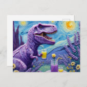 Carte Postale T-Rex violet drôle avec fantaisie de limonade (Devant / Derrière)