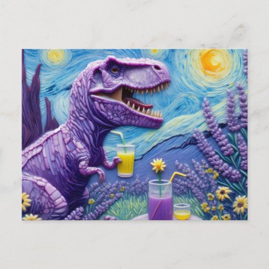 Carte Postale T-Rex violet drôle avec fantaisie de limonade (Devant)
