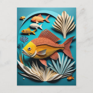 Carte Postale T-shirt 3D Paper Art Fish Design