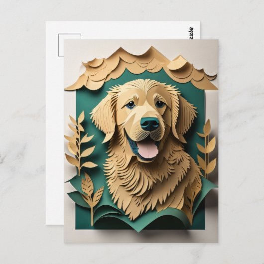 Carte Postale T-shirt 3D Paper Art Golden Retriever Design (Devant / Derrière)
