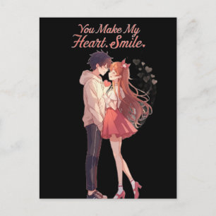 Carte Postale T-Shirt Anime Couple "Vous Faites Sourire Mon Cœur