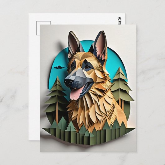 Carte Postale T-shirt design d'art papier 3D berger allemand (Devant / Derrière)