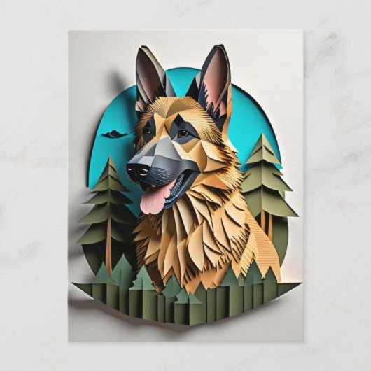 Carte Postale T-shirt design d'art papier 3D berger allemand (Devant)