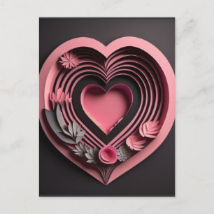Carte Postale T-shirt Pink Heart 3D Paper Art Design