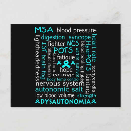 Carte Postale T-shirt Sensibilisation Dysautonomia Ribbon Turquo (Devant)