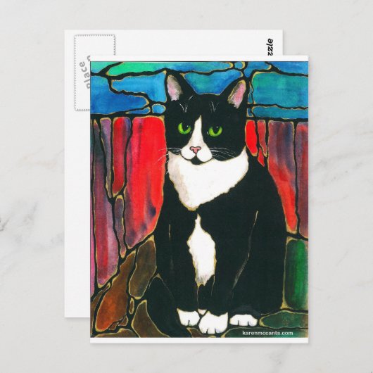Carte Postale T-shirt Tuxedo Chat Conception de Verre (Devant / Derrière)