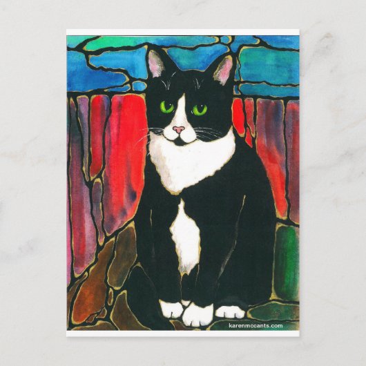 Carte Postale T-shirt Tuxedo Chat Conception de Verre (Devant)