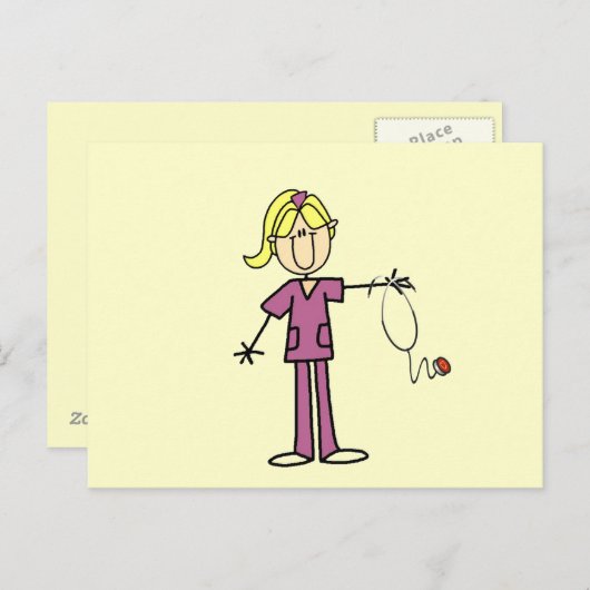 Carte Postale T-shirts Blond Female Stick Figure Nurse (Devant / Derrière)