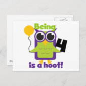 Carte Postale T-shirts et cadeaux 4e anniversaire de Hoot Owl (Devant / Derrière)