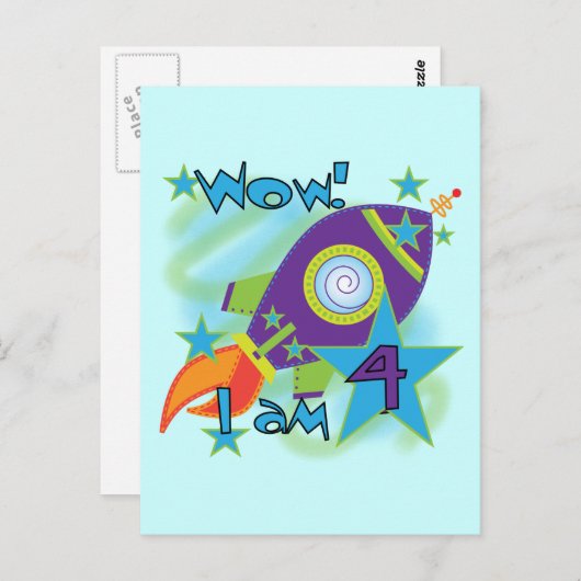 Carte Postale T-shirts et cadeaux 4e anniversaire Rocket Ship (Devant / Derrière)