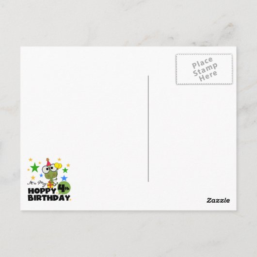 Carte Postale T-shirts et cadeaux 4th Birthday Frog Hoppy (Dos)